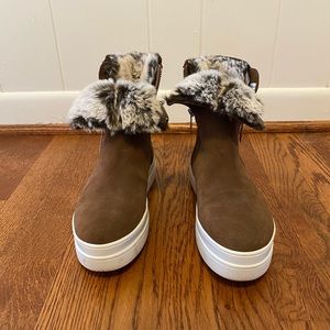 J/Slides Tristan Weatherproof Faux Fur & Suede Sneaker Booties